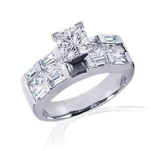  2.35 Ct Princess Cut Diamond Engagement Ring Channel Set 