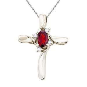 Ruby and Diamond Cross Necklace Pendant 14k White Gold Jewelry 