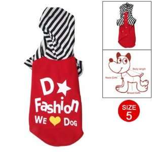   Size 5 Black White Striped Hood Red Coat Clothes for Dog