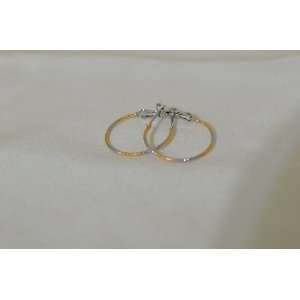   Two tone White and Yellow Gold Plated Hoop Earrings 