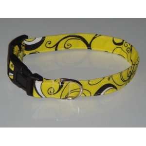  Yellow Black White Abstract Swirls Lines Dog Collar X 