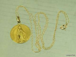 VINTAGE MEXICAN 14K YELLOW GOLD VIRGIN MARY MEDALLION PENDANT & CHAIN 