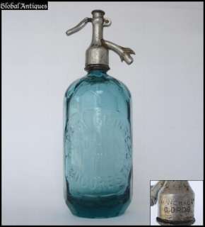 1930s ANTIQUE ART DECO BLUE GLASS SELTZER SIPHON BOTTLE  