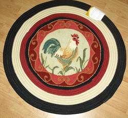 NEW Braided Rug HOOKED Center ROOSTER 3 Round Black  