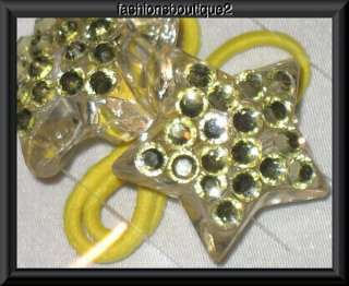 PONYTAIL HOLDER YELLOW ACRYLIC STARS & GEMSTONES LOTs of STYLES 