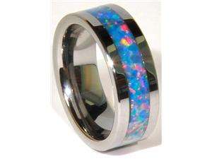      8mm Precious Opal Tungsten Carbide Ring with Red/Green Inlays