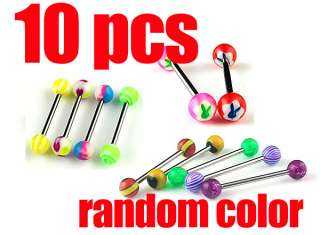 10 PCS~RANDOM UV 6mm Ball 14G 1.6mm Barbells Bars Tongue Rings 