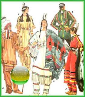 Native American Indian Costume Patterns XS XL OOP  