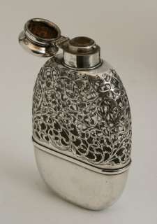American Sterling Silver Overlay Whiskey Flask/ Art Nouveau   Tiffany 