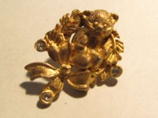Vintage gold tn teddy bear rhinestone tack/ lapel pin  