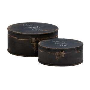  Two Antique Style LIVE LAUGH LOVE Wooden Storage Boxes