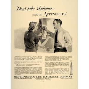   Life Insurance Appendicitis Pain   Original Print Ad