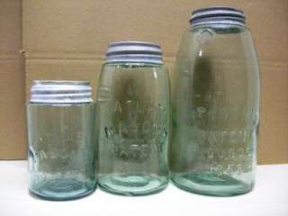 VINTAGE ATLAS MASONS PATENTMASON JARS COMBO PINT,QT,1/2 GAL W/ ZINC 