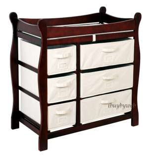 Cherry Sleigh Baby Infant Changing Table w/ Six Baskets  