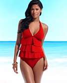 Kenneth Cole Reaction Swimsuit, Halter Ruffled Tankini Top & Mid Rise 