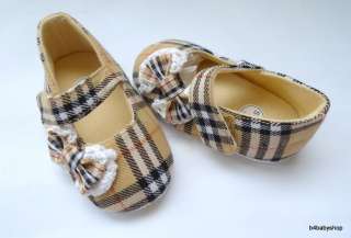 Baby girl brown tartan Mary Jane Bow Shoes NEW(6 12M)  