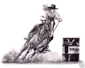 BARREL RACING RODEO LITHOGRAPH POSTER DRAWING PRINT  