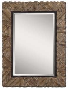   Accent Mirror Framed in Light Walnut Stained Wood 792977076316  