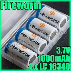 FireWorm 4 x 16340 1000mAh Rechargeable Battery & case  