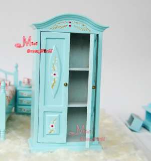   Miniature LIGHT BLUE handdrawing Bedroom Wardrobe Bed Chair Set  