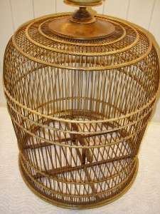   MAITLAND SMITH LTD. Wicker Rattan Bamboo Large Bird Cage Brass Hanger