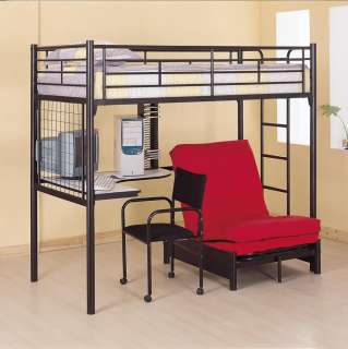 Twin Black Metal Loft bed with futon & Work Station desk