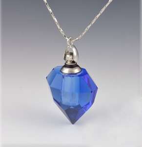 Big Hole Diamond Heart Blue Crystal Perfume & Aroma Oil Vial Pendant 