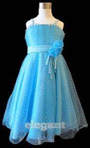 Blue Rose Wedding Bridesmaid Flower Girls Dress Pageant Gown Sz 10 Age 