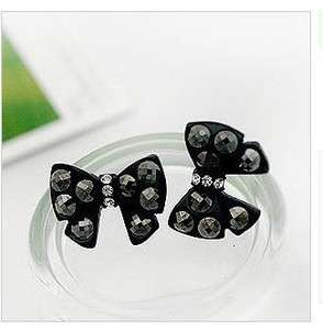   Fashion Sweet Rhinestone Black Butterfly Cute Bow Stud Earrings  
