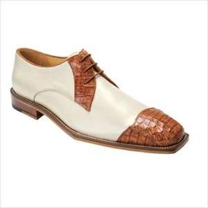   Mens Fano Caiman/Calf Wing Tip Dress Shoes Brandy/Cream 2PO All Sizes