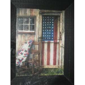  Rustic Framed Americana Barn Door Rocker Quilt Print Hand 