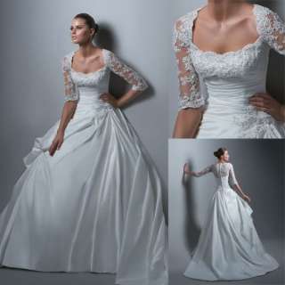   satin&lace half sleeve Wedding Dress gown Sz custom empire line  