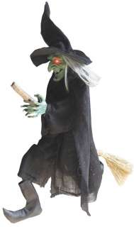 ANIMATED HANGING WITCH ON A BROOM Halloween Prop NEW  