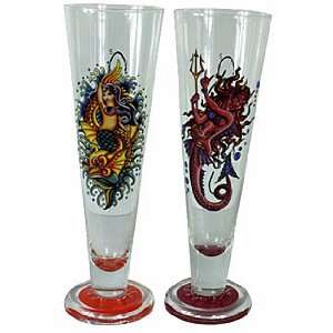   Ed Hardy Mermaids Set of Two Pilsner Beer Glasses