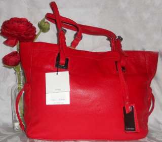 148 NEW CALVIN KLEIN EXCLUSIVE RED LEATHER TOTE HANDBAG 788627693088 