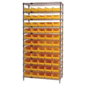 Wire Shelving System 24 x 36 x 74, 12 Shelves, 55 QSB106 GREEN Bins 24 