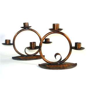 Craftsman Studio Pair Copper Triple Candelabra Candle Holders  