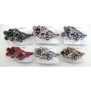  Rhinestone Bling Hair Clip with Flower Set of 6 Assorted 