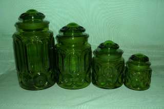 LE Smith Glass Co Moon & Stars Green Glass Canister Set  