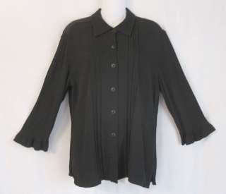 Carole Little Black Rayon Crepe Pleated Front Button Down Shirt 10 