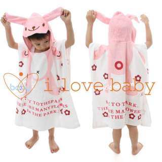 Pink Rabbit Baby Splash Wrap Bath Hooded Towel Robe  