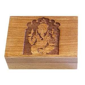  Wooden Storage Box   Carved Ganesh   4 x 6 Beauty