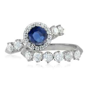 Natural Sapphire Diamond Engagement Wedding Ring Bridal Set 14k White 