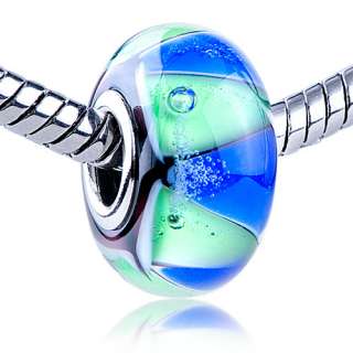 PUGSTER® BEAD CLASSIC BLUE GREEN ZIGZAG MURANO GLASS CHARM FOR 