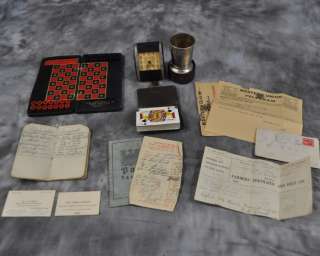 Vintage Travel Set Cards Checkers Games Leather 5 Piece  