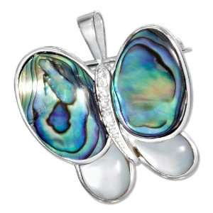  Sterling Silver Butterfly Pin Pendant with Abalone, Mop 