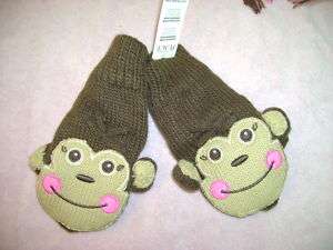 NWT TCP childrens place monkey gloves mittens 10 14 12  