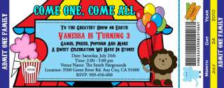 CARNIVAL / CIRCUS BIRTHDAY PARTY TICKET INVITATIONS  