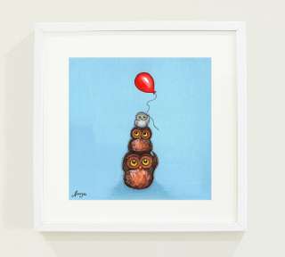 Little Owls Red Balloon Colorful Painting Nursery Decor  