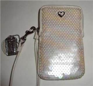 Coach Opal Sequin Poppy Universal Cell Phone Case White Ivory Wristlet 
